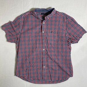 Nautica Short Sleeve Button Down Shirt Mens XL | Plaid red white and blue Cotton